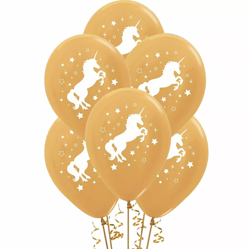 Unicorn Sparkles & Stars Gold Latex Balloons 6 Pack