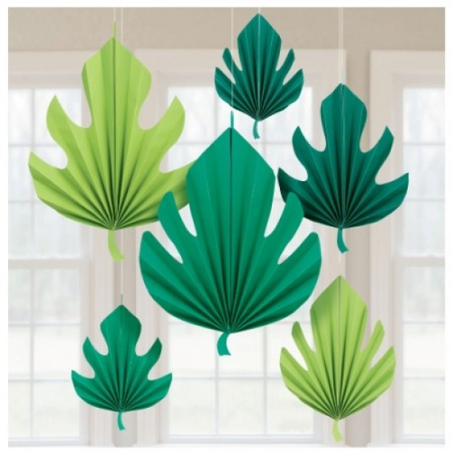 Hawaiian Luau Palm Leaf Shaped Fan Decorations 6 Pack