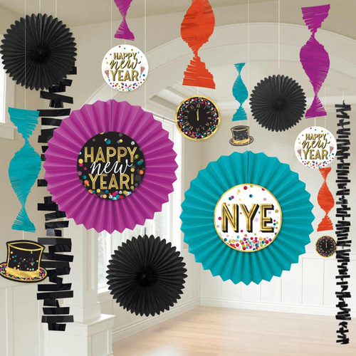 Happy New Year Colourful Paper Fan Decorating Kit 