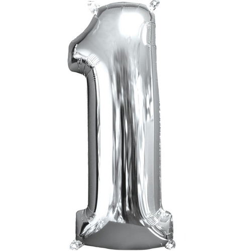 Number 1 Silver Foil Balloon 66cm