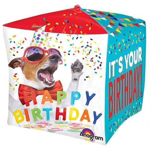 Happy Birthday Dog UltraShape Cubez Foil Balloon
