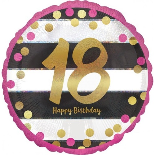 18th Birthday Pink & Gold Milestone Round Foil Balloon