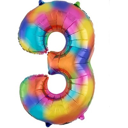 Rainbow Splash SuperShape Foil Balloon Number 3