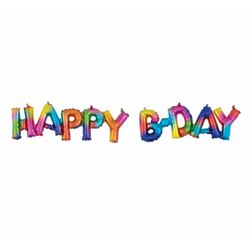 Script Phrase Happy Bday Rainbow Splash Foil Balloon