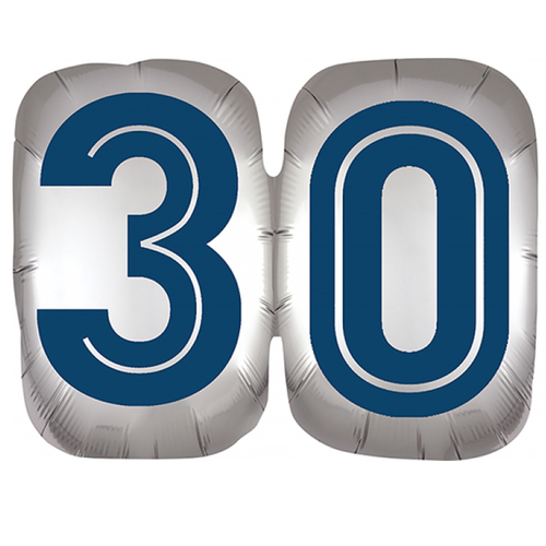 30th Birthday Blue And Silver SuperShape Foil Balloon