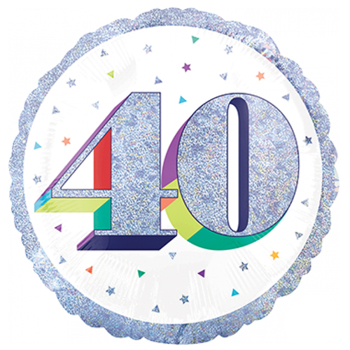 40th Birthday Holographic Round Foil Balloon
