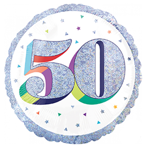 50th Birthday Holographic Round Foil Balloon