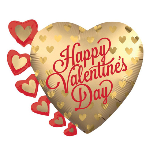 Valentine's Day Satin Infused Gold Hearts SuperShape Foil Balloon