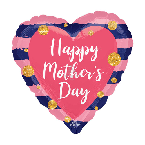 Happy Mother's Day Navy & Pink Heart Shaped Balloon