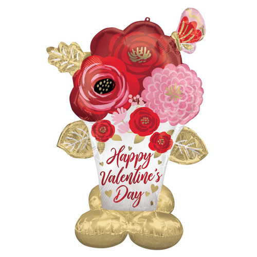 Happy Valentine's Day Satin Painted Flowers Air Fill AirLoonz Foil Balloon