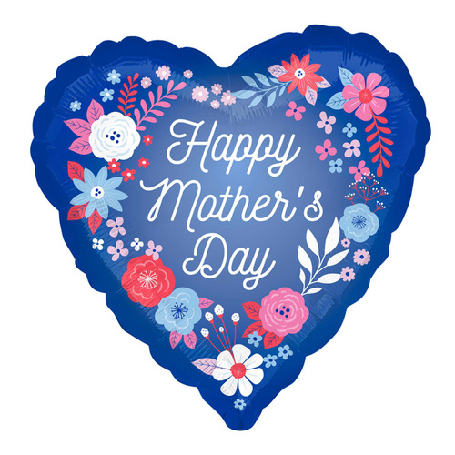 Happy Mother's Day Blue Artful Florals Foil Balloon