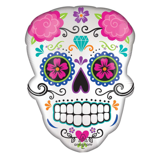 Halloween Satin Sugar Skull SuperShape Foil Balloon