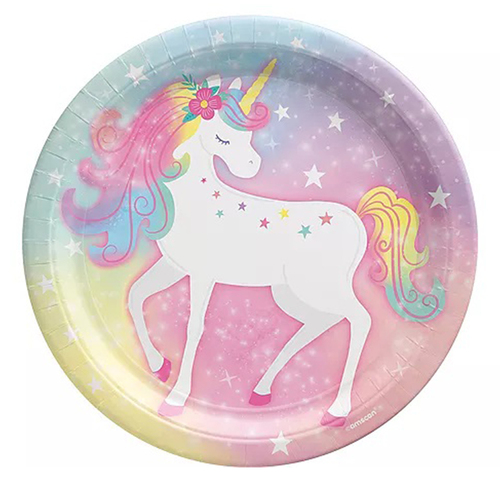 Enchanted Unicorn Round Lunch Paper Plates 8 Pack