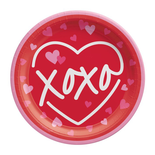 Valentine's Day Love Kisses Hugs Round Paper Lunch Dessert Cake Plates 8 Pack