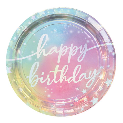 Luminous Birthday Iridescent Dinner Paper Plates 8 Pack