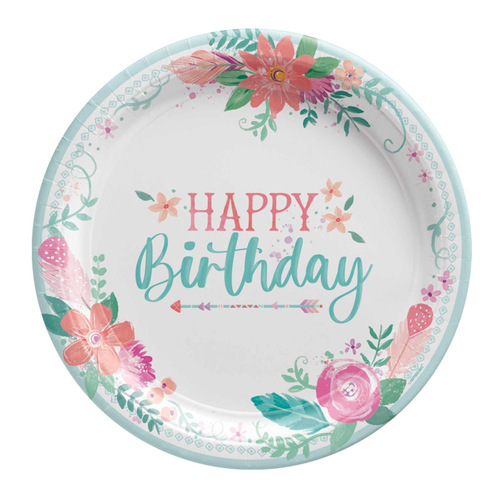 Free Spirit Happy Birthday Paper Dinner Plates 8 Pack