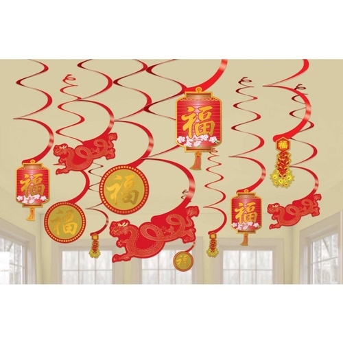 Chinese New Year Swirl Decorations Hot-Stamped Value 12 Pack