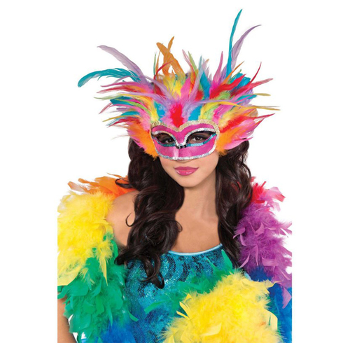 Rainbow Feather Mask Halloween Costume Accessory 