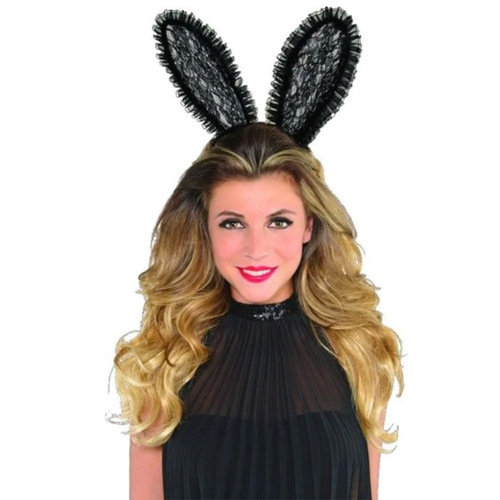 Easter Black Lace Bunny Ears Headband x1