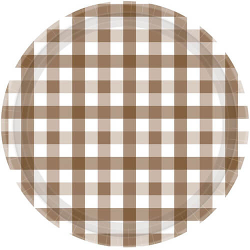Brown Gingham 17cm Paper Plate 8Pk