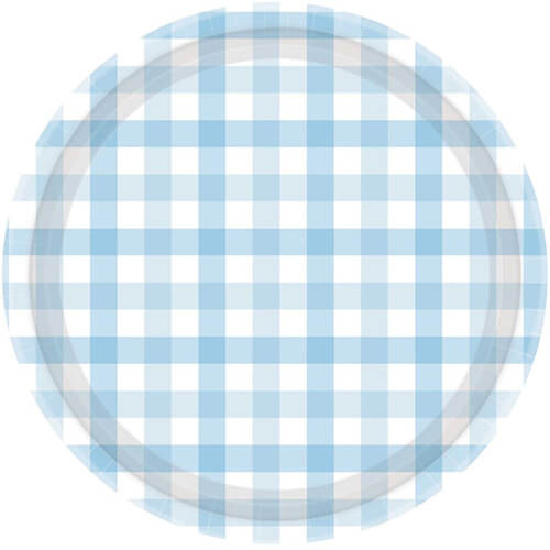 Pastel Blue Gingham 17cm Paper Plate 8Pk