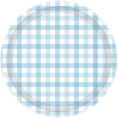 Pastel Blue Gingham 23cm Paper Plate 8Pk