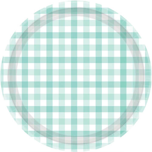 Pastel Mint Green Gingham 23cm Paper Plate 8Pk
