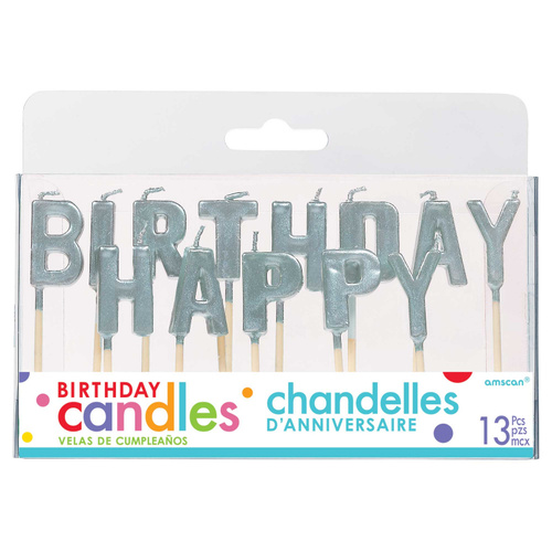 Happy Birthday Pick Candles Silver 13 Pack