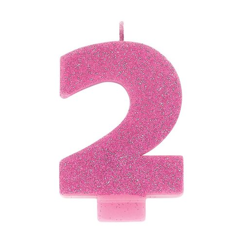 Number 2 Birthday Pink Glitter Candle