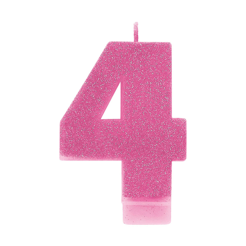 Number 4 Birthday Pink Glitter Candle