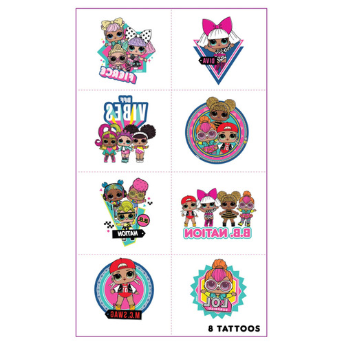 LOL Surprise Together 4EVA Tattoo Favours- 1 Perforated Sheet Containing 8 Tattoos