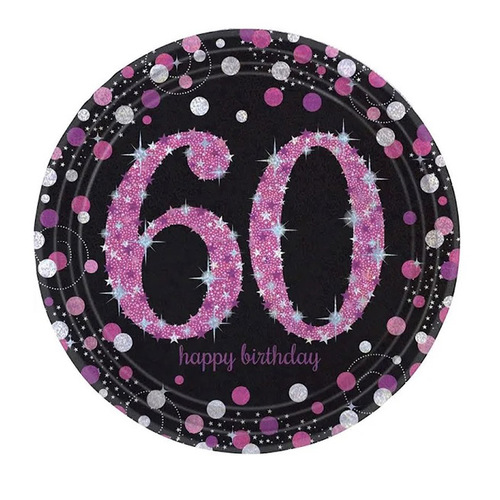 60th Birthday Pink Celebration Dinner Plates 8 Pack