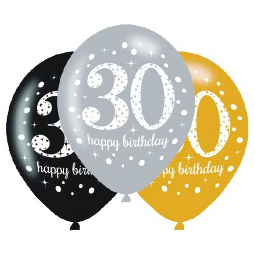 30th Birthday Sparkling Celebration Latex Balloons 6 Pack