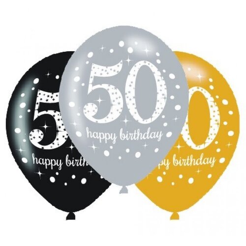 50th Birthday Sparkling Celebration Latex Balloons 6 Pack