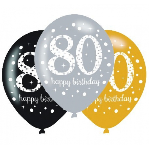 80th Birthday Sparkling Celebration Latex Balloons 6 Pack