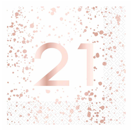 21st Birthday Rose Gold "21" Lunch Napkins 16 Pack