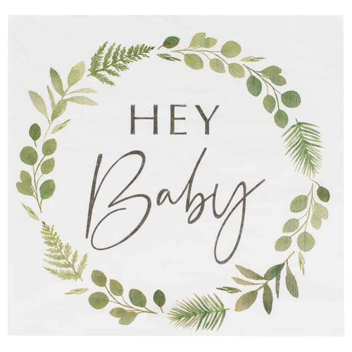 Baby Shower Botanical Hey Baby Napkins 16 Pack