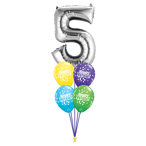 Large Number Foil with 4 Printed Balloon Bouquet