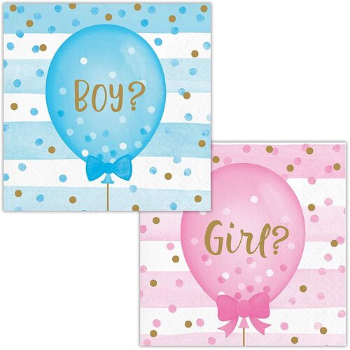 Baby Shower Gender Reveal Girl or Boy? Beverage Napkins 16 Pack