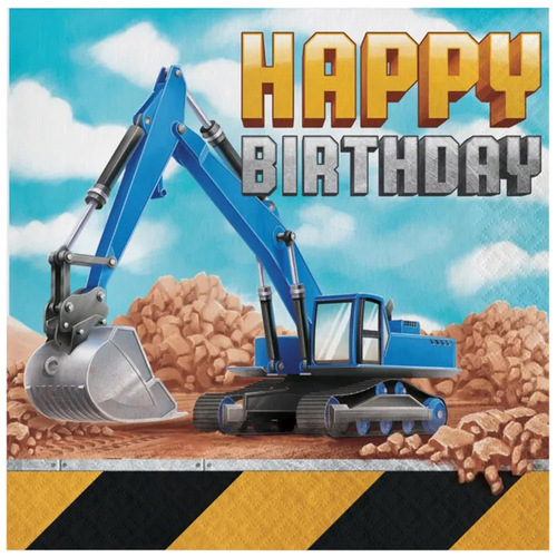 Construction Big Dig Happy Birthday Lunch Napkins 16 Pack