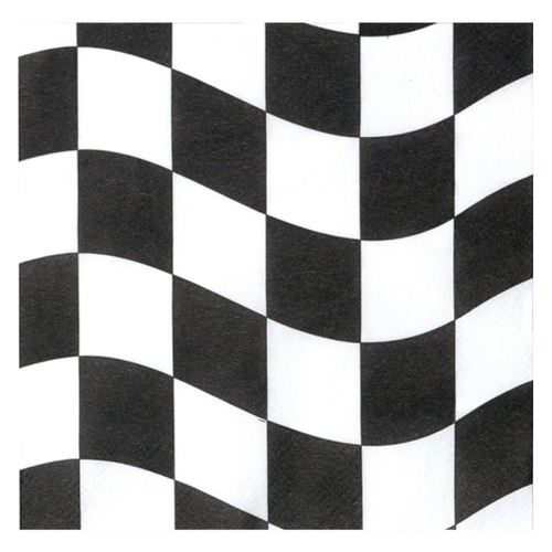 Car Racing Black & White Checkered Beverage Napkins 18 Pack