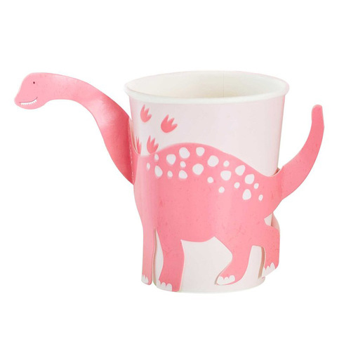 Dino Pop Out Dinosaur Pink Paper Cups 8 Pack