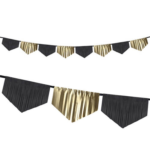 New Years Eve Gold & Black Fringe Banner