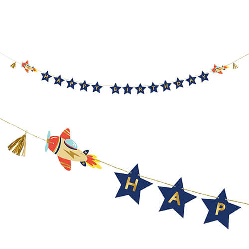 Airplane Happy Birthday Star Banner