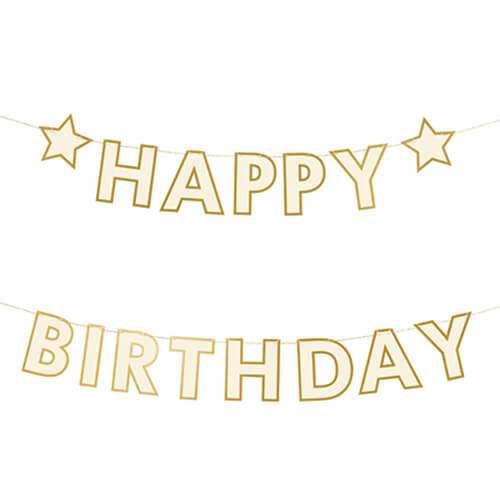Happy Birthday White & Gold Letter Banner