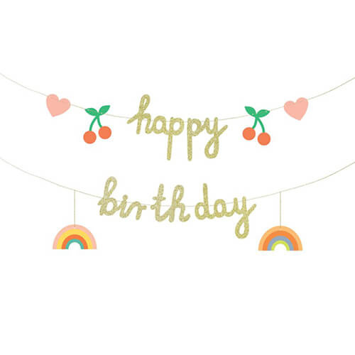 Cherries & Rainbow Happy Birthday Banner