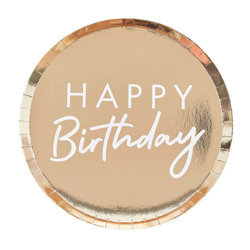 Gold Foiled Happy Birthday Dinner Plates 8 Pack