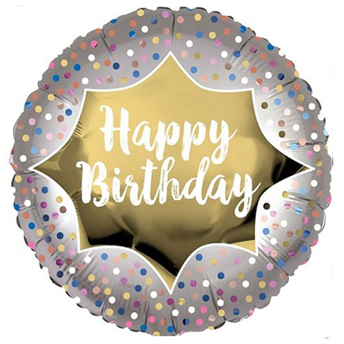 Happy Birthday Gold Burst Satin Foil Round Balloon