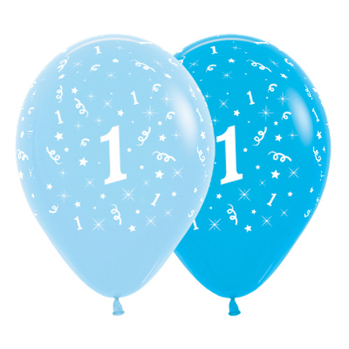 1st Birthday Boy Party Supplies All Over Age 1 Stars Blue Latex Balloons 6 Pack