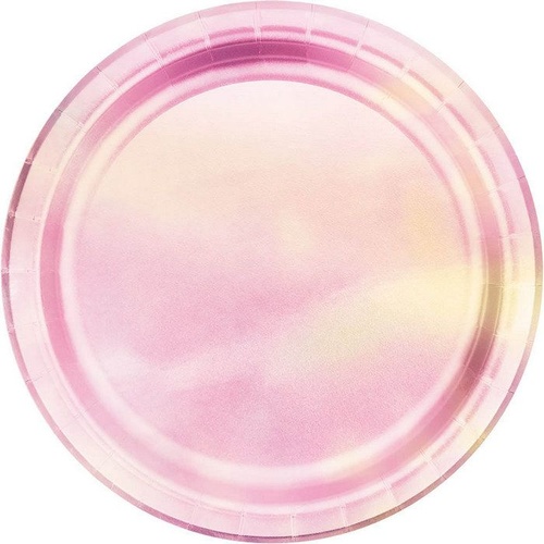 Iridescent Lunch Cake Dessert Plates 8 Pack Shimmers Pink Mauve Gold